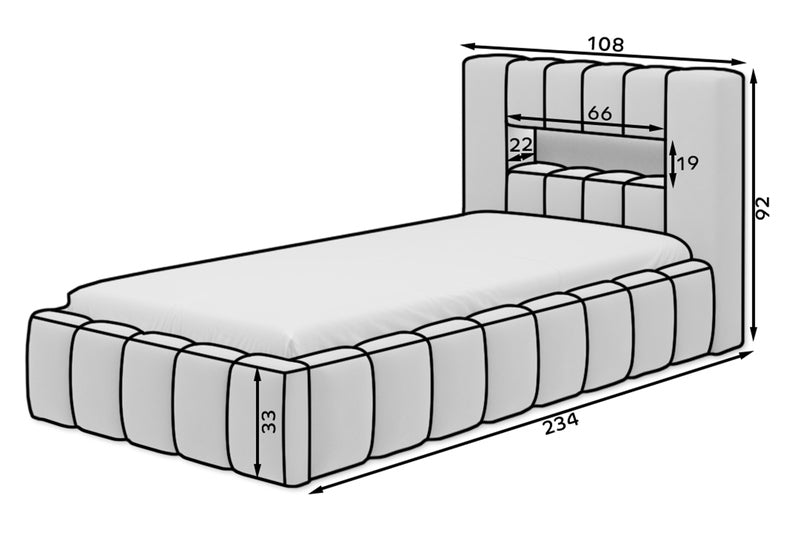 MODERIO Polsterēta gulta 90x200 cm ar glabātuvi un apgaismojumu, rozā, no hidrofobiska auduma - N1 Home