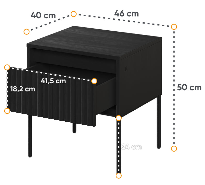 REND Naktsskapītis ar LED, 46 cm, melns - N1 Home