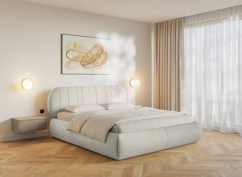 MELIOSA Mīkstā gulta 140/160/180x200 cm, krēmkrāsas bize - N1 Home