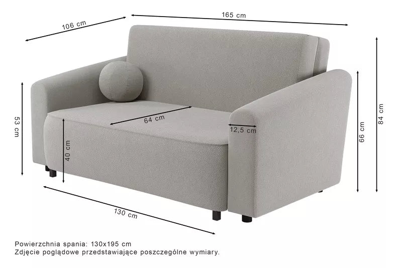 VIOSTE Divvietīgs dīvāns, 130 cm, ar glabātuvi, krēmkrāsas hidrofobs šenils