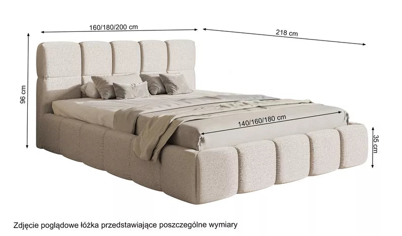 CLOD Kontinentālā gulta 140/160/180x200 cm ar matraci un konteineriem, grafīts hidrofobs šenils - N1 Home