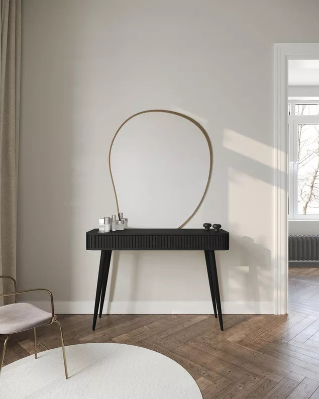 LOVORE Tualetes galdiņš ar rievām un divām atvilktnēm, 113 cm, melns ar melnām kājām - N1 Home