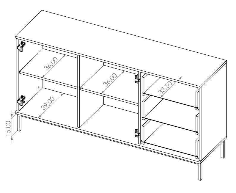 RILAPE Divdurvju kumode 150 cm ar atvilktnēm, melna - N1 Home