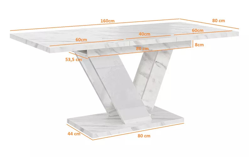 BAJDU Izvelkamais galds 120-160x80 cm, balts marmors