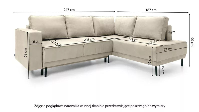 RIO Stūra dīvāns ar gulēšanas funkciju, ar konteineru, melns velvets, kreisa/laba puse