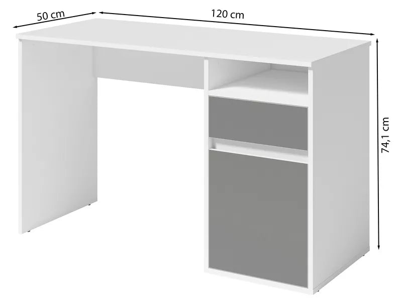 CILA Rakstāmgalds ar atvilktni un skapi 120 cm, balts / grafīts