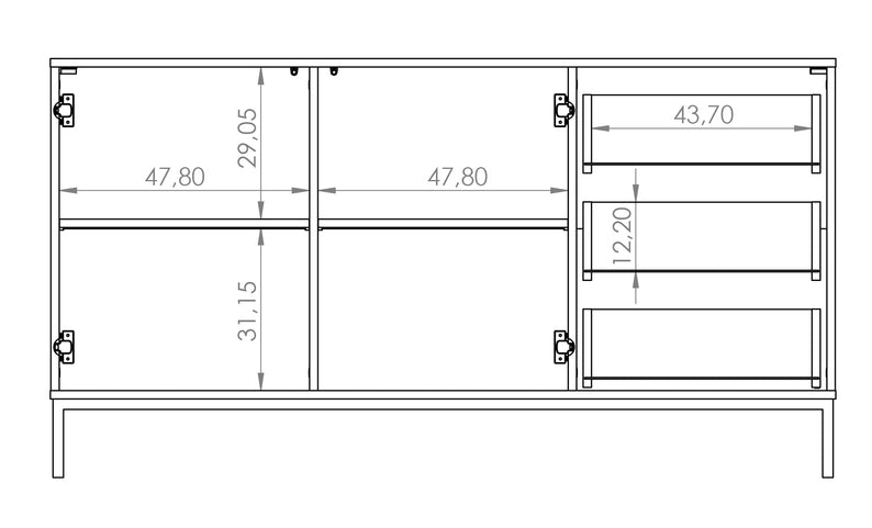 RILAPE Divdurvju kumode 150 cm ar atvilktnēm, melna - N1 Home