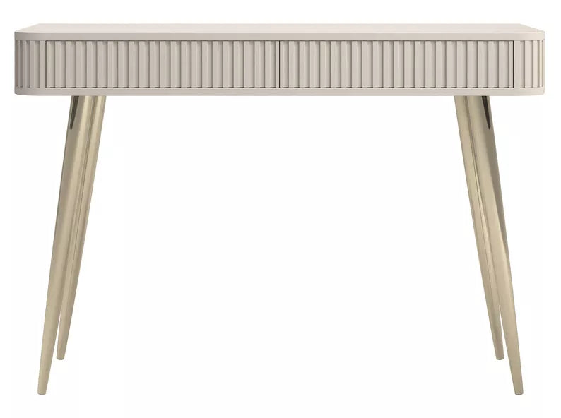 LOVORE Tualetes galdiņš ar rievām un divām atvilktnēm, 113 cm, pelēki bēšs ar zelta kājām - N1 Home