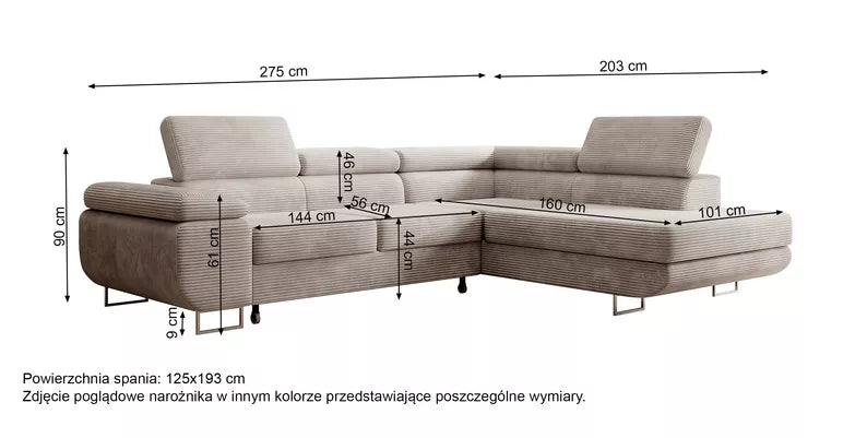 VILSTEV L-formas stūra dīvāns ar gulēšanas funkciju, ar konteineru, gaiši smilškrāsas velveta, kreisa/laba puse