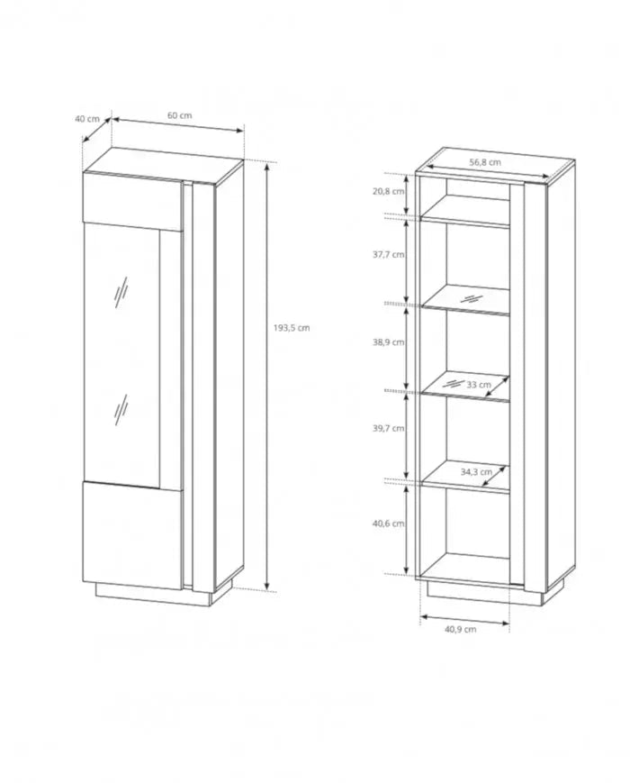 Vitrīnas skapis Arci 60/193,5/40 cm balts/ozols - N1 Home