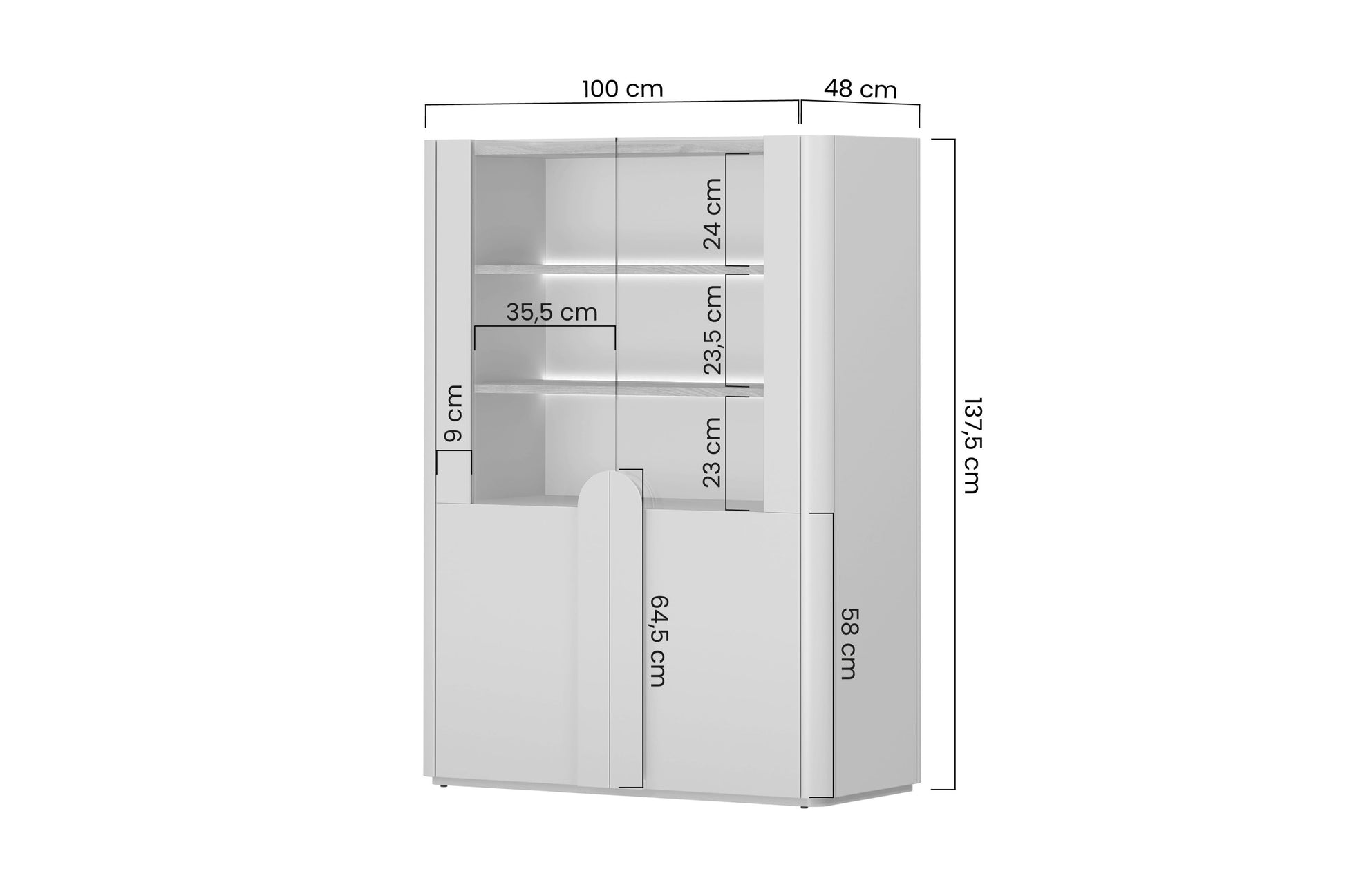 Vitrīna Amil 100/137.5/48 cm Kašmirs / Eļļots ozols / Gaišs ozols - N1 Home