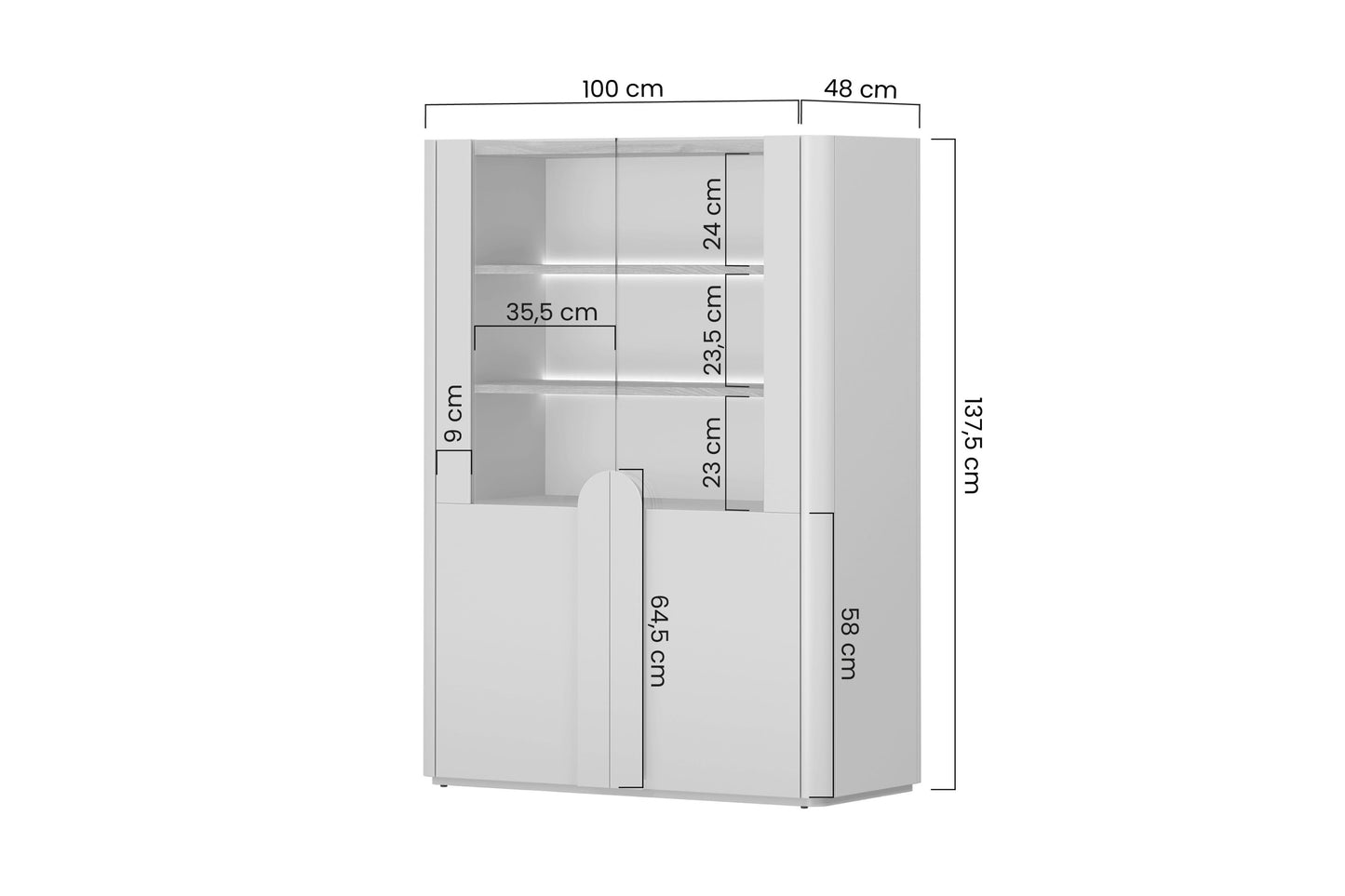 Vitrīna Amil 100/137.5/48 cm Kašmirs / Eļļots ozols - N1 Home