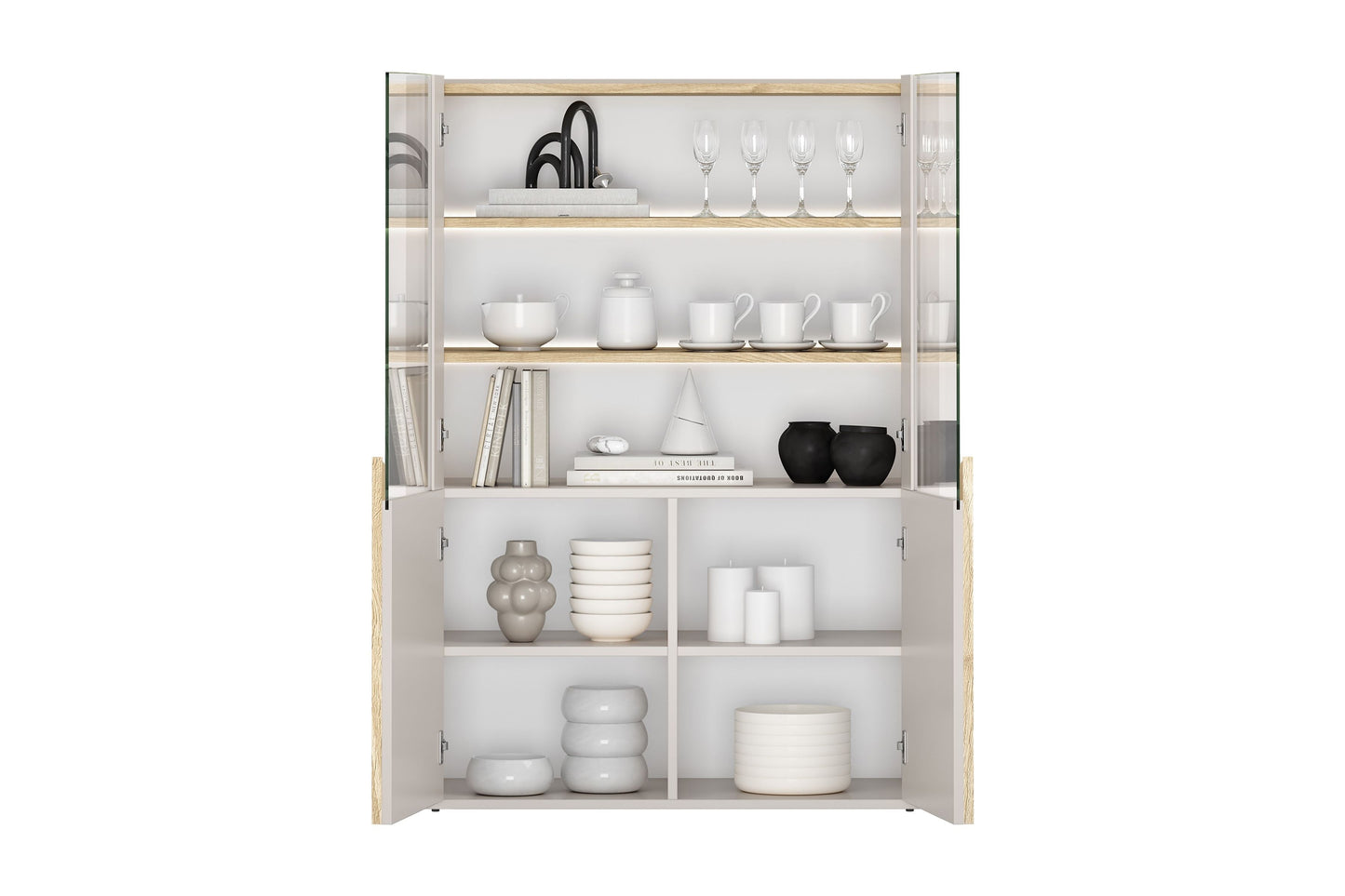 Vitrīna Amil 100/137.5/48 cm Kašmirs / Eļļots ozols / Gaišs ozols - N1 Home