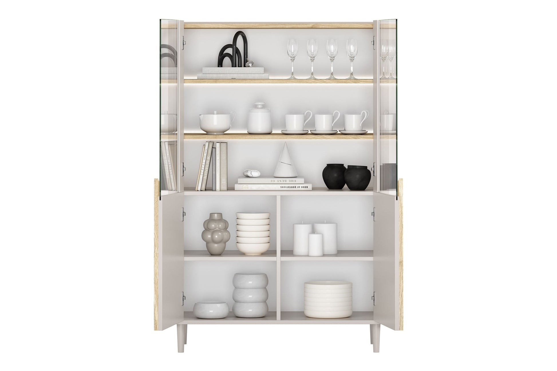 Vitrīna Amil 100/150/48 cm Kašmirs / Eļļots ozols / Gaišs ozols - N1 Home