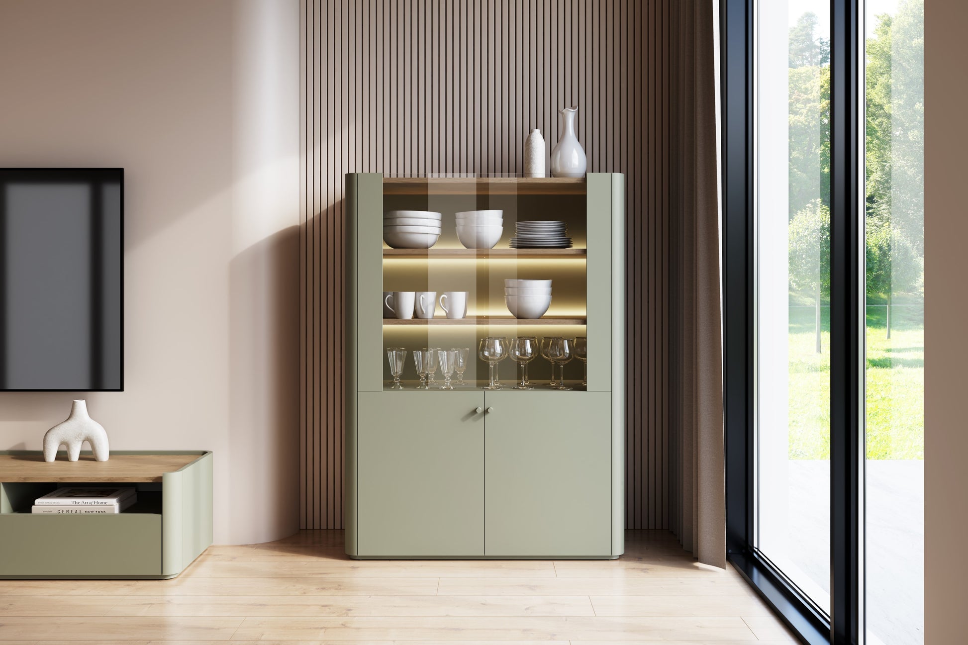 Vitrīna Elva 100/137,5/48 cm Eikalipts / Baltijas kāpu ozols - N1 Home