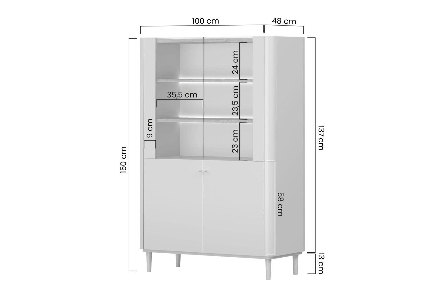 Vitrīna Elva 100/150/48 cm Kašmirs / Eļļots ozols - N1 Home
