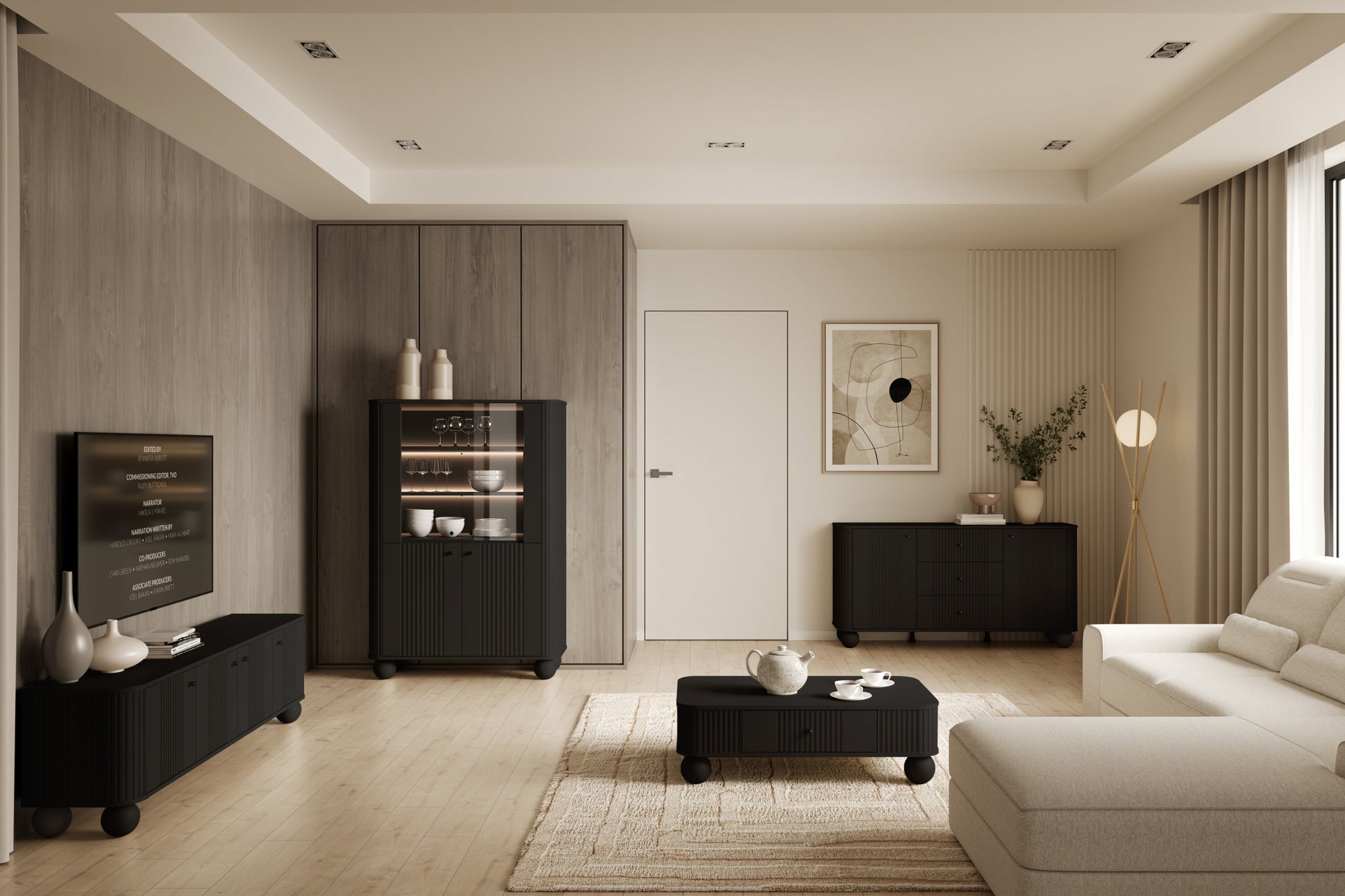 Vitrīnas skapis Vespa 103/153/38 cm melns/melns - N1 Home