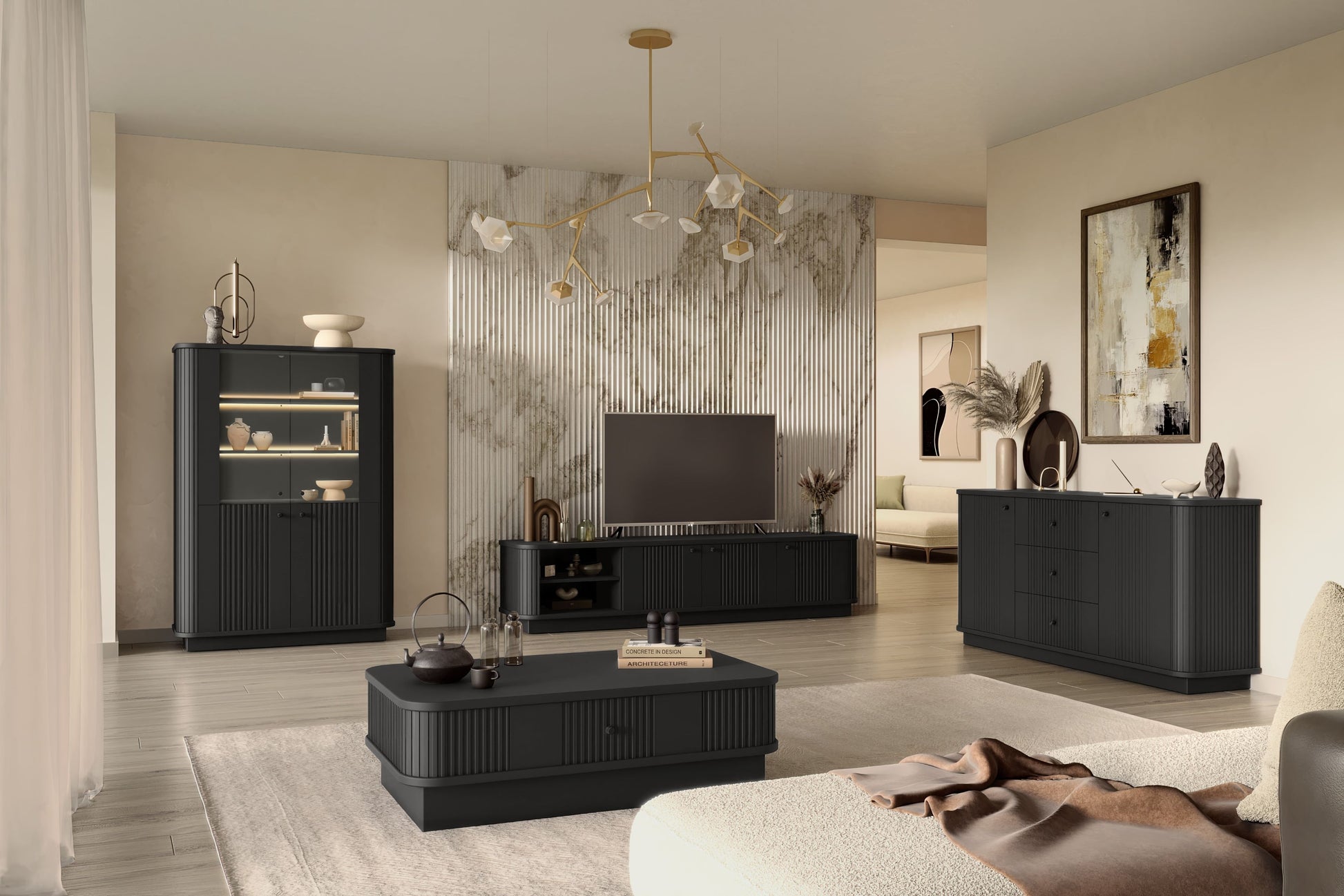 Vitrīnas skapis Vespa 103/148/38 cm melns/melns - N1 Home