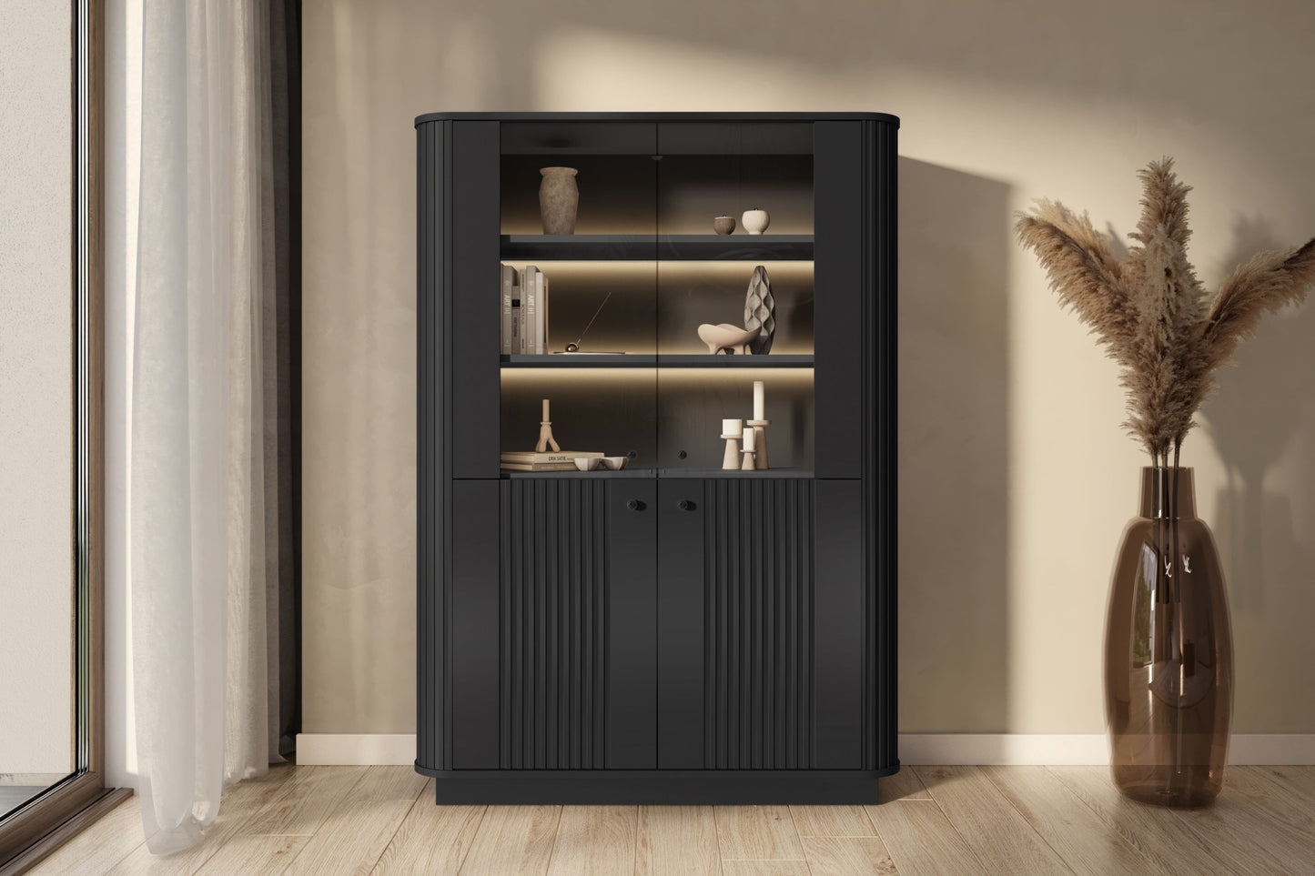 Vitrīnas skapis Vespa 103/148/38 cm melns/melns - N1 Home
