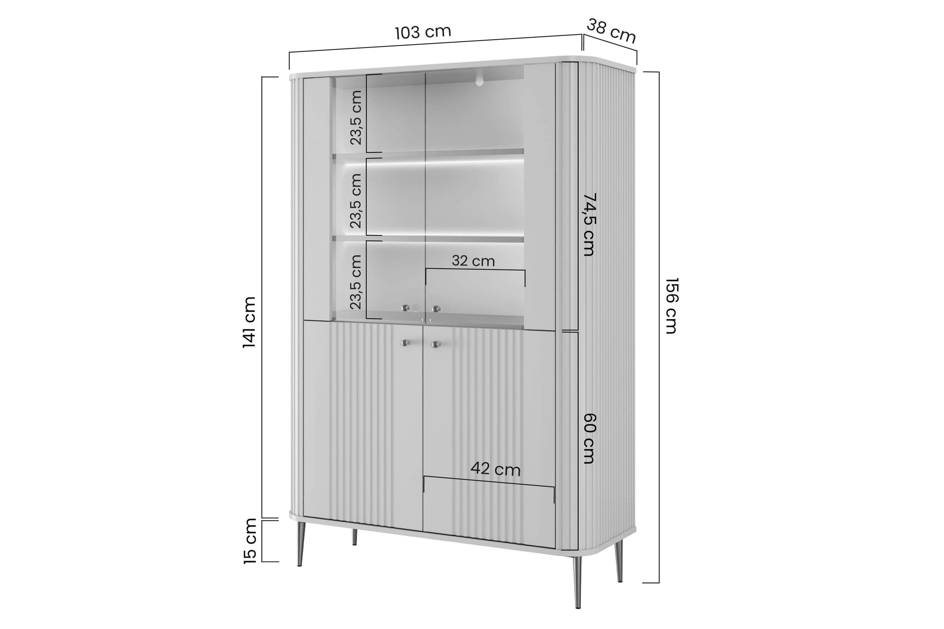 Vitrīnas skapis Vespa 103/156/38 cm melns/zelts - N1 Home