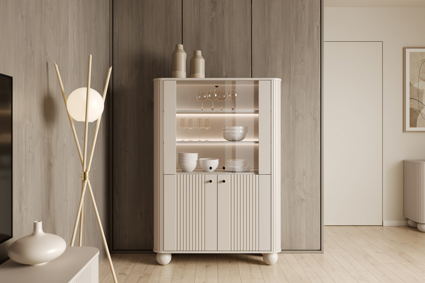 Vitrīnas skapis Vespa 103/153/38 cm kašmirs/melns - N1 Home