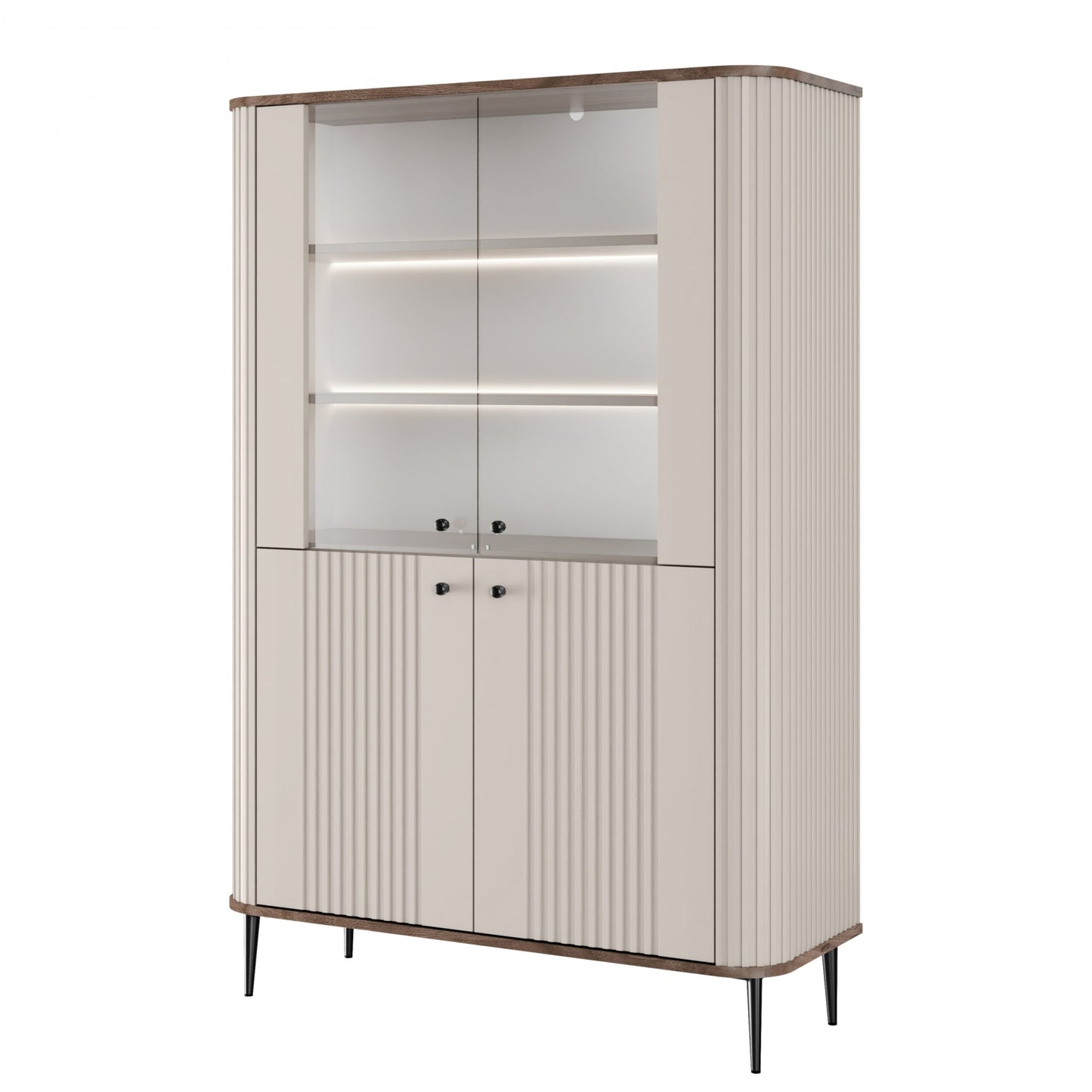 Vitrīnas skapis Vespa 103/156/38 cm kašmirs/rieksts/melns - N1 Home