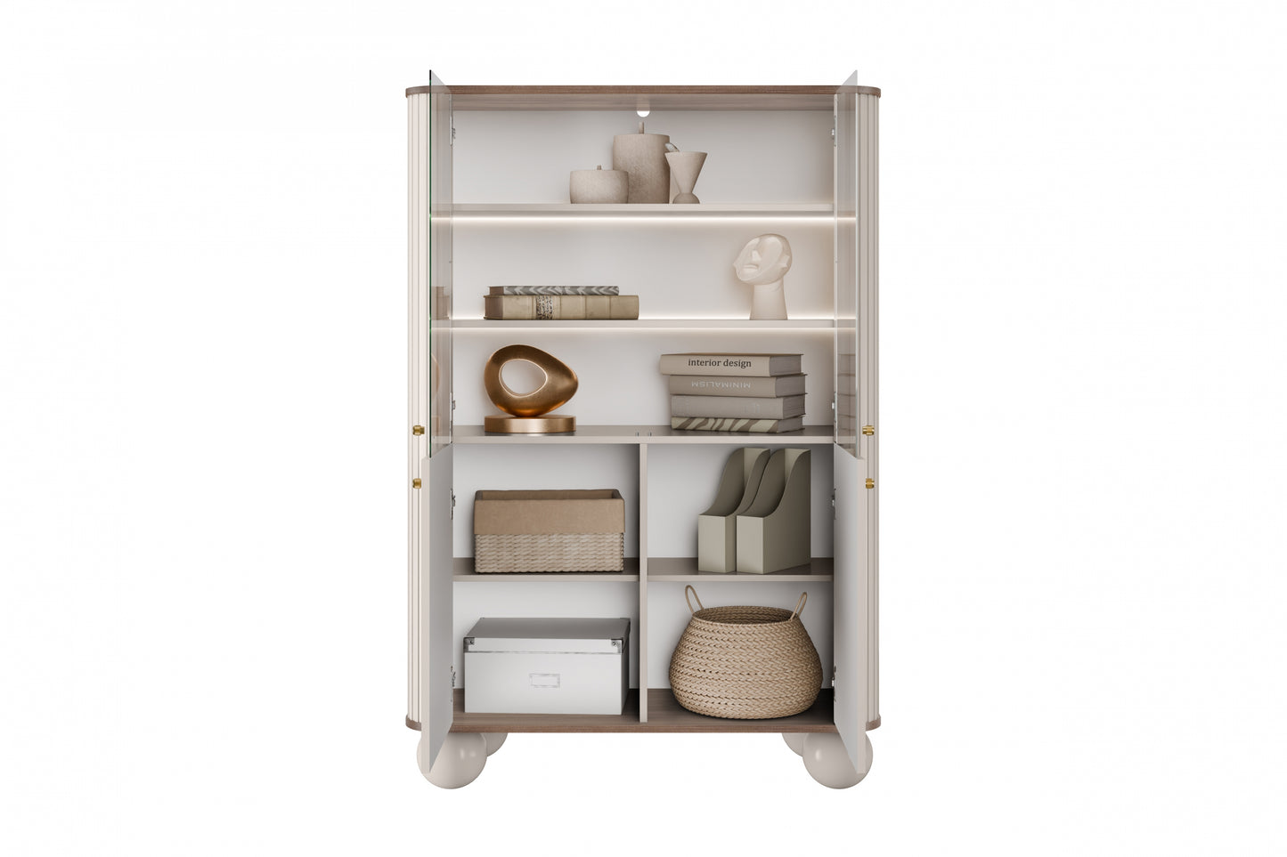 Vitrīnas skapis Vespa 103/153/38 cm kašmirs/rieksts/zelts - N1 Home