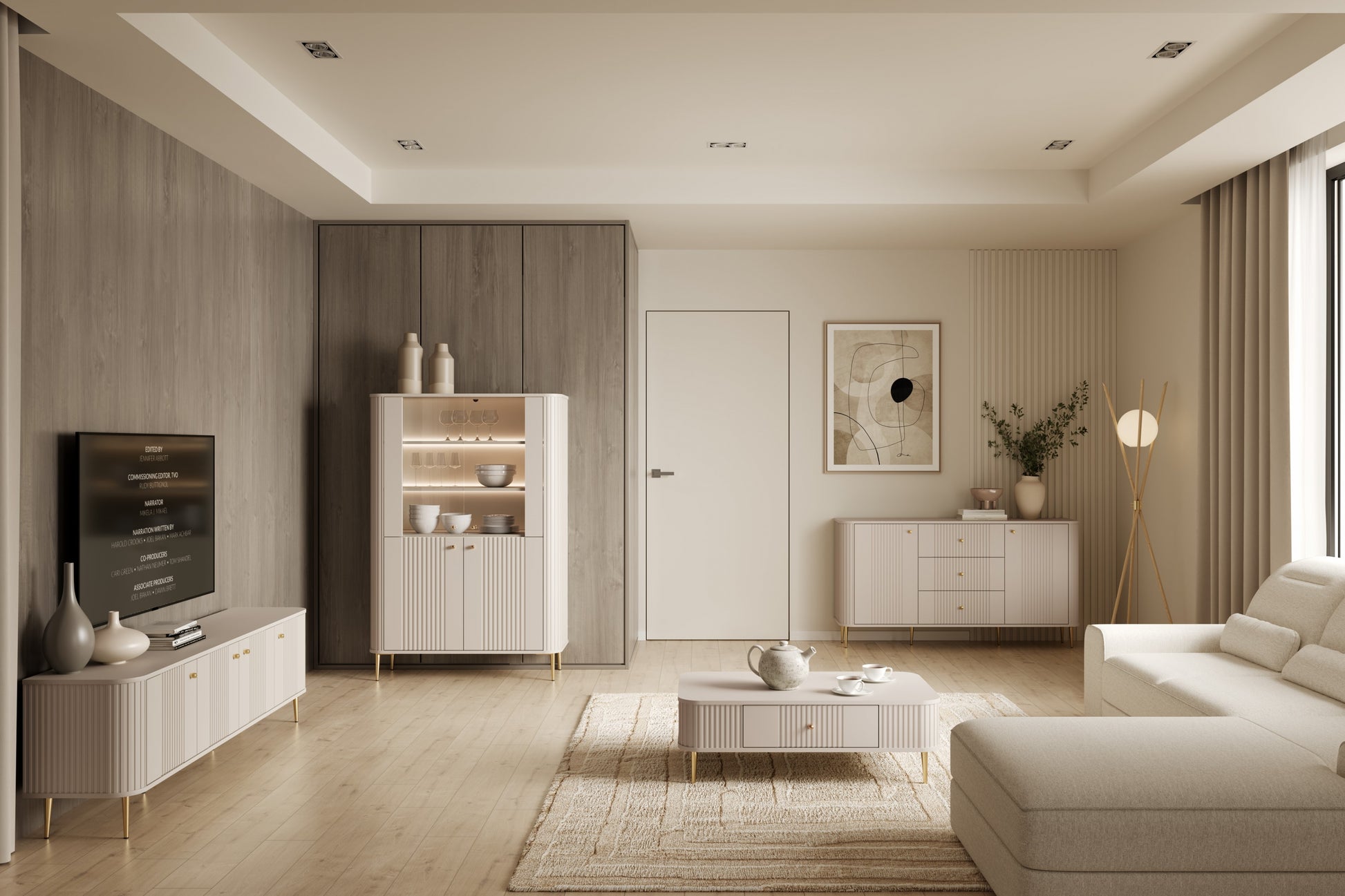 Vitrīnas skapis Vespa 103/156/38 cm kašmirs/zelts - N1 Home