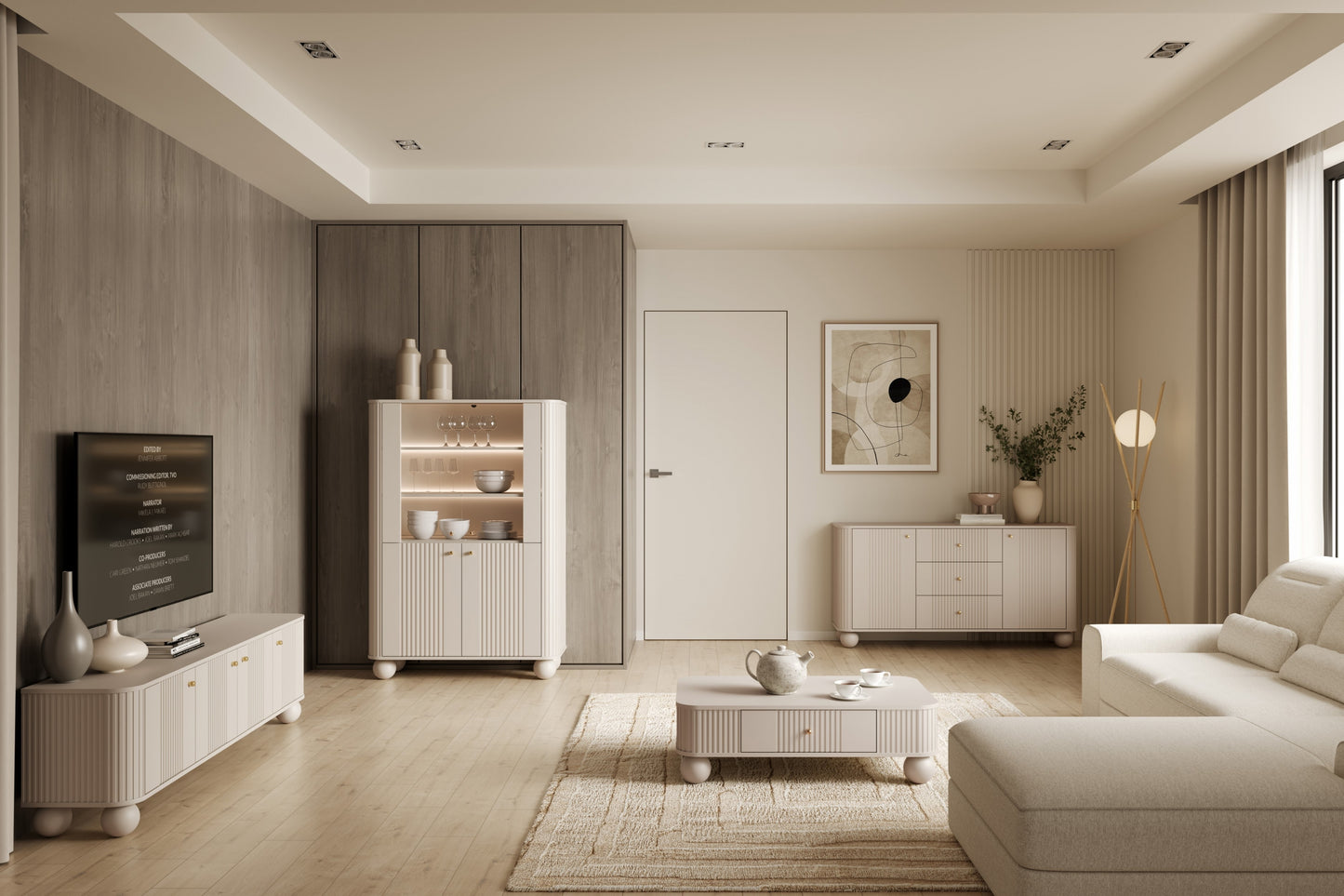 Vitrīnas skapis Vespa 103/153/38 cm kašmirs/zelts - N1 Home