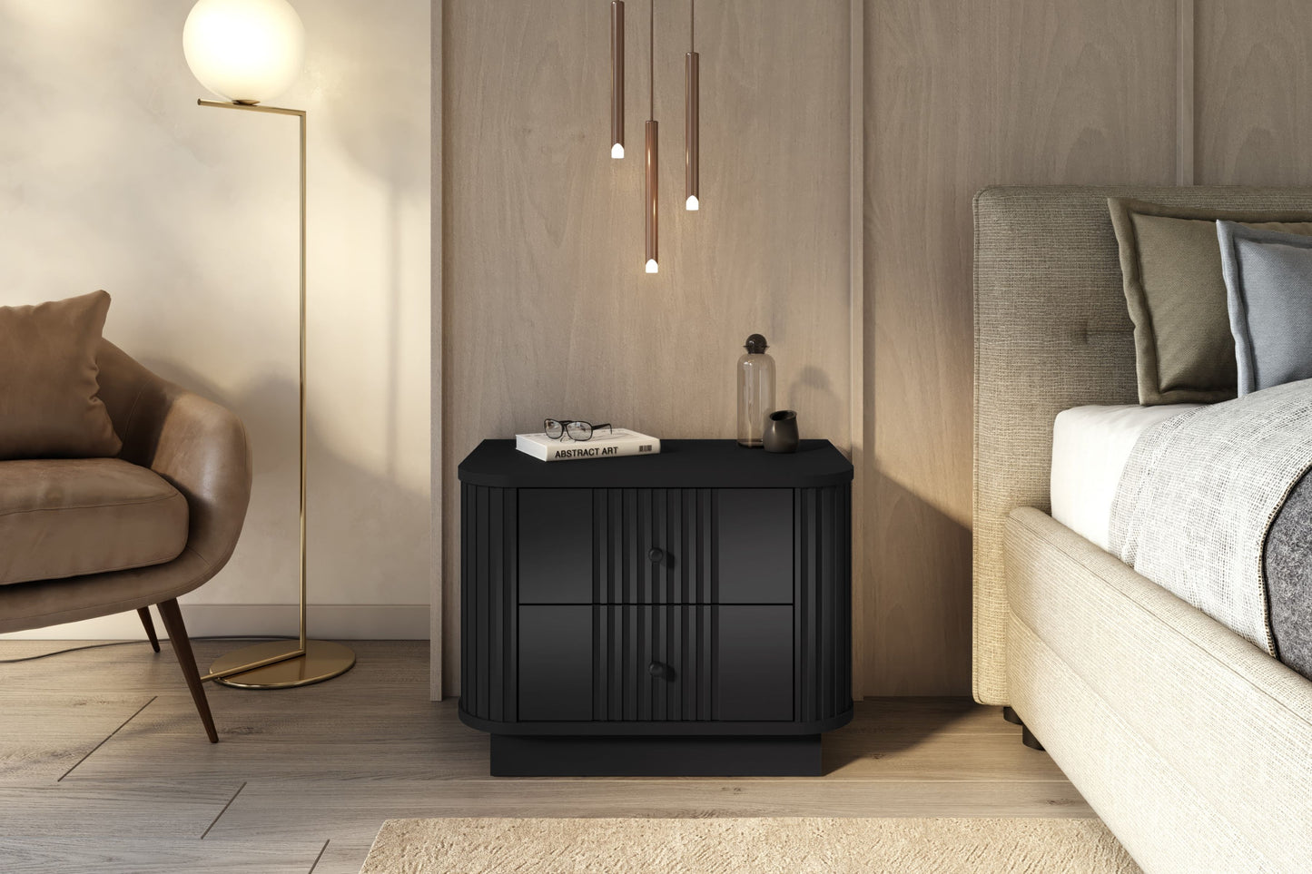 Naktsskapītis Vespa (2) 56/43/38 cm melns/melns - N1 Home