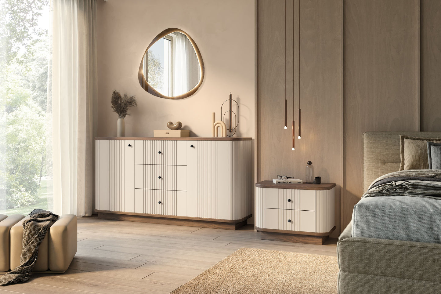 Naktsskapītis Vespa (2) 56/43/38 cm kašmirs/rieksts/melns - N1 Home