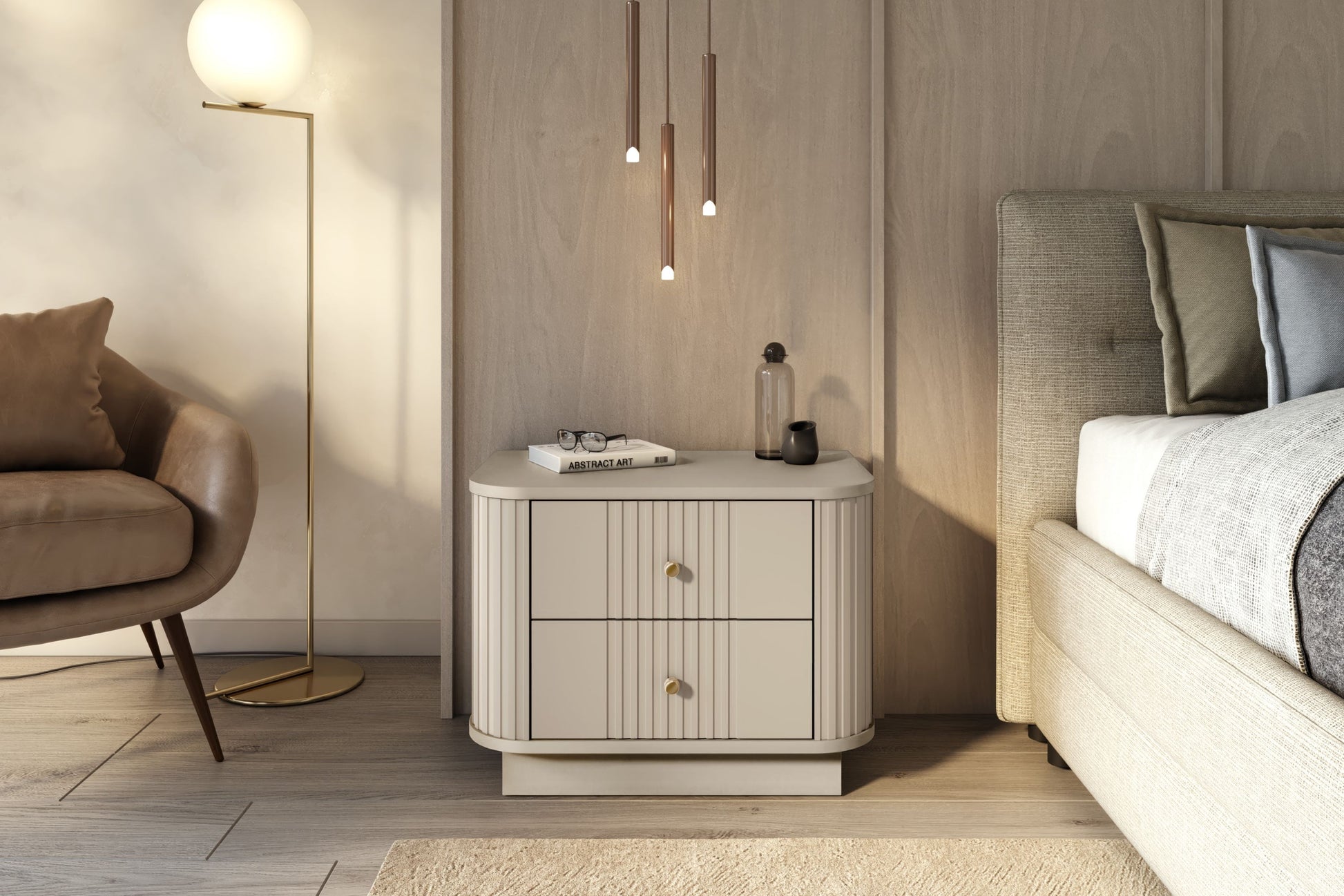 Naktsskapītis Vespa (2) 56/43/38 cm kašmirs/zelts - N1 Home