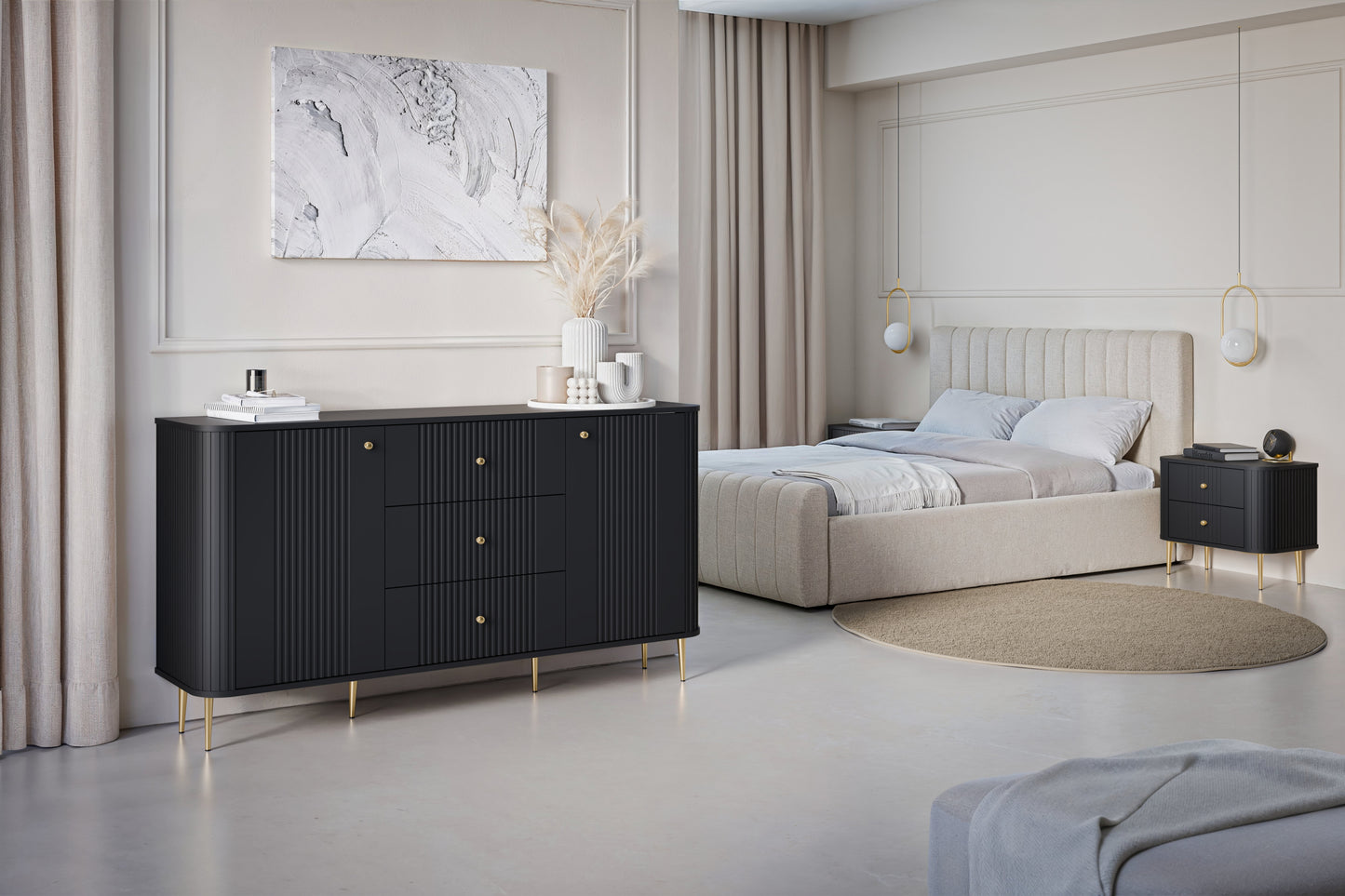 Naktsskapītis (2) Vespa 56/51/38 cm melns/zelts - N1 Home