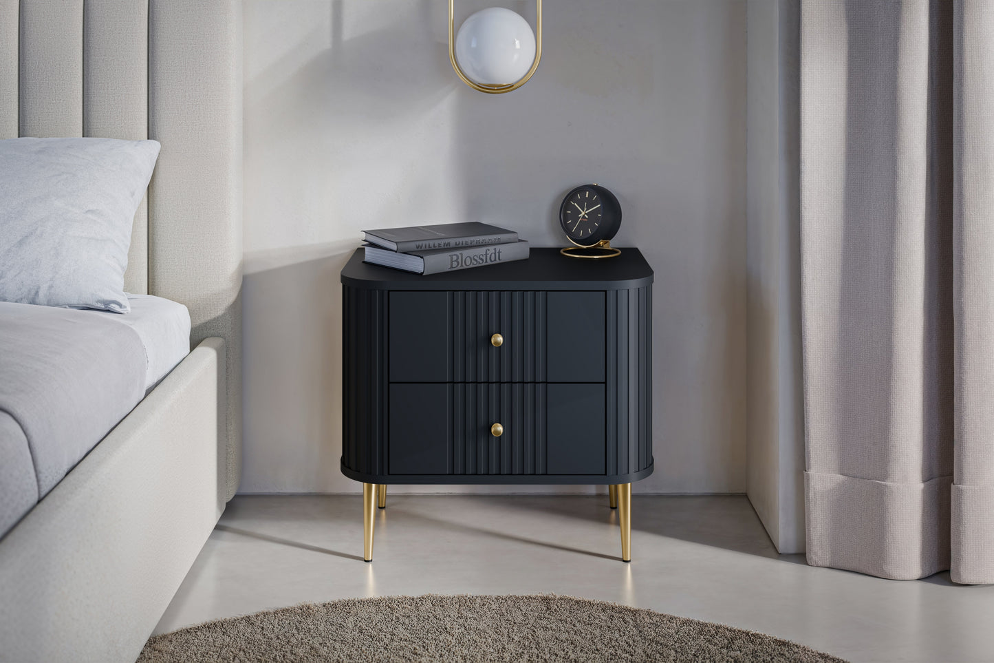 Naktsskapītis (2) Vespa 56/51/38 cm melns/zelts - N1 Home