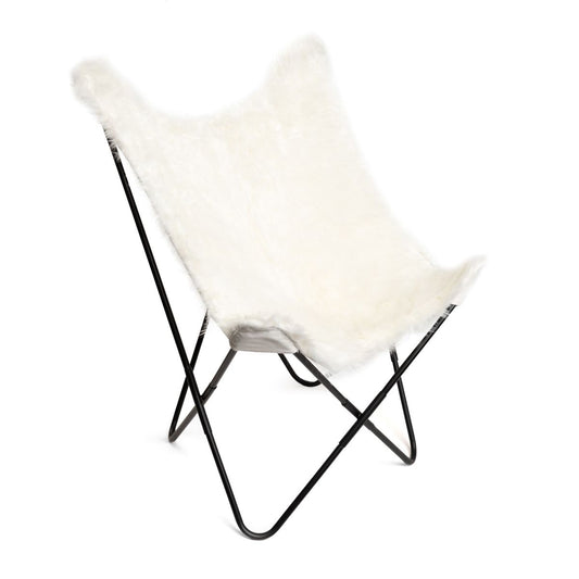 BUTTERFLY atpūtas krēsls ar metāla rāmi - ekrū ar kažokādas imitāciju 70x80x102 cm - N1 Home