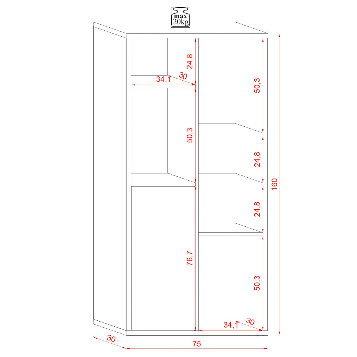 Grāmatu skapis NUORO WHITE/ OAK ARTISAN 75x30x160 cm - N1 Home