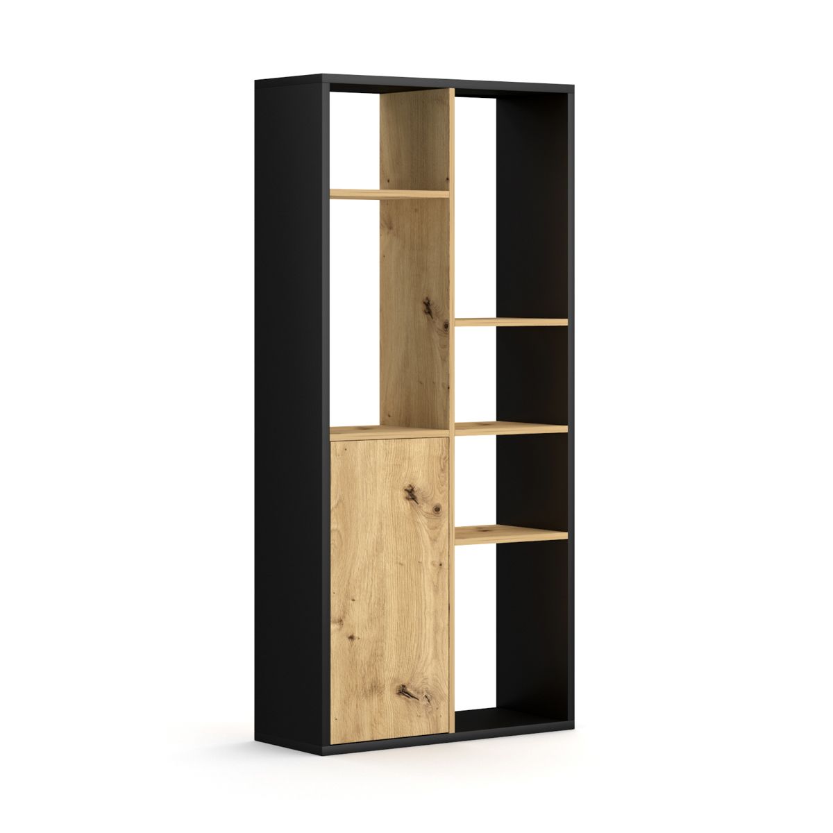 Grāmatu skapis NUORO BLACK/ OAK ARTISAN 75x30x160 cm - N1 Home